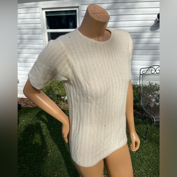 Vintage 70s Neiman Marcus Cashmere Short Sleeved Sweater - Needs Repair - Picture 2 of 13